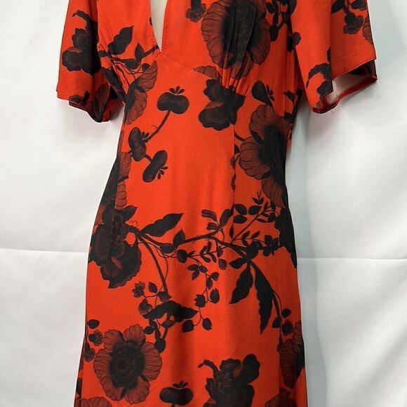 ASOS keyhole black and burnt orange flutter sleeve dress size 6 - Picture 6 of 15